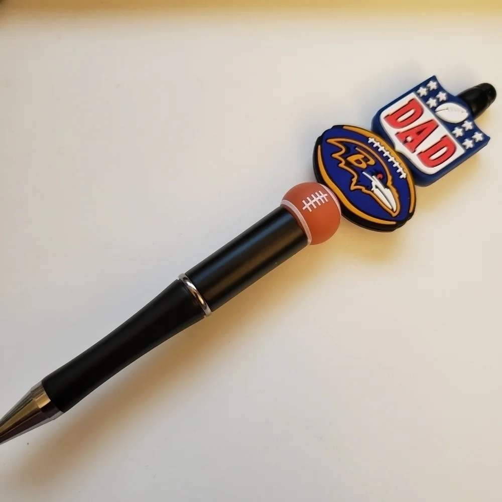 Handmade Baltimore Ravens NFL Dad Football Beaded Silicone Focal Bead Pen